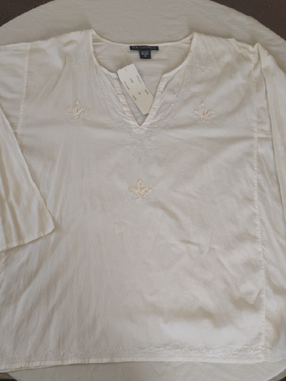 Women's White Embroidered V-Neck Tunic Sz 3X